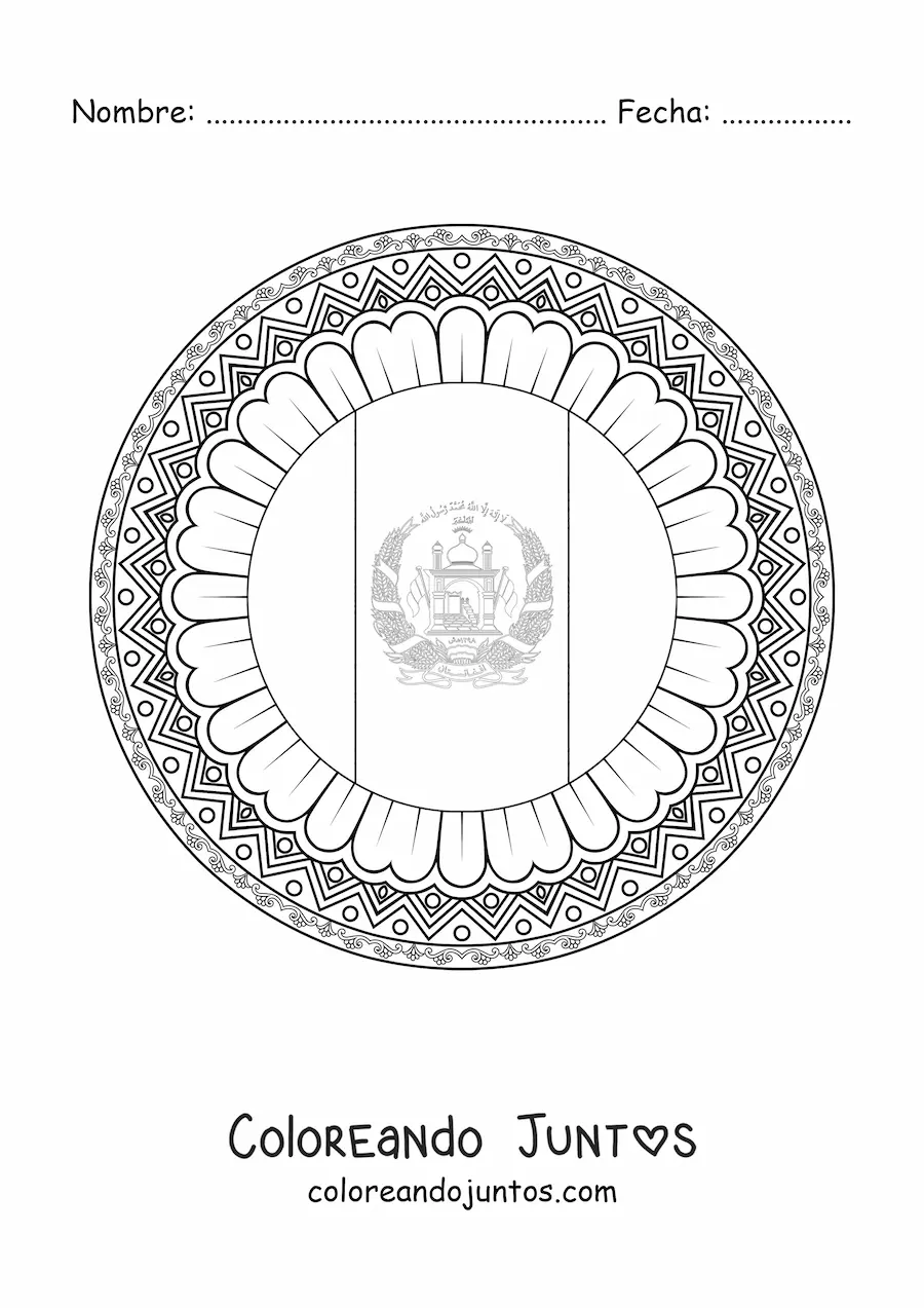 Imagen para colorear de la bandera de Afganistán en emoji con mandala