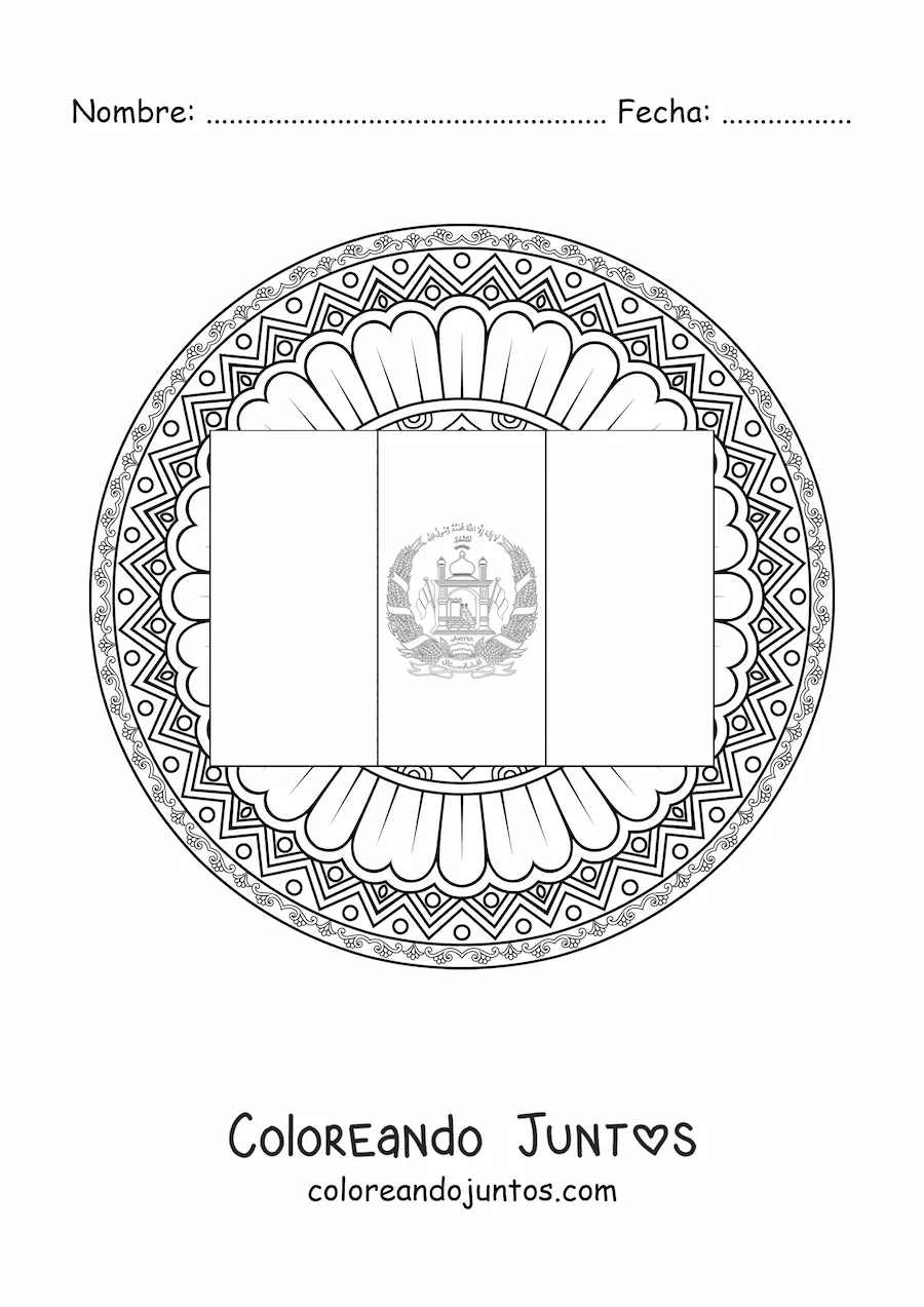 Imagen para colorear de la bandera de Afganistán con mandala