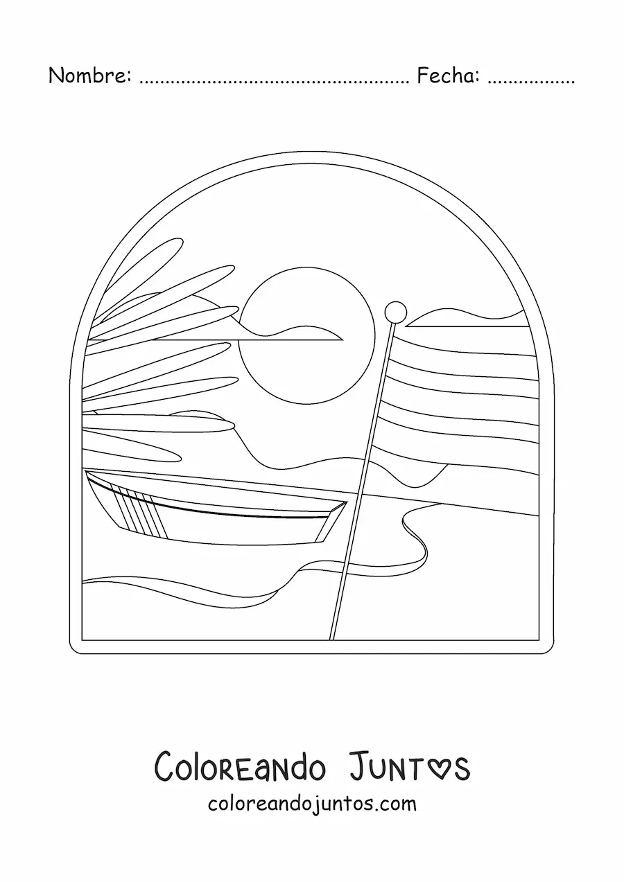 Imagen para colorear de la bandera de Costa Rica en paisaje con playa