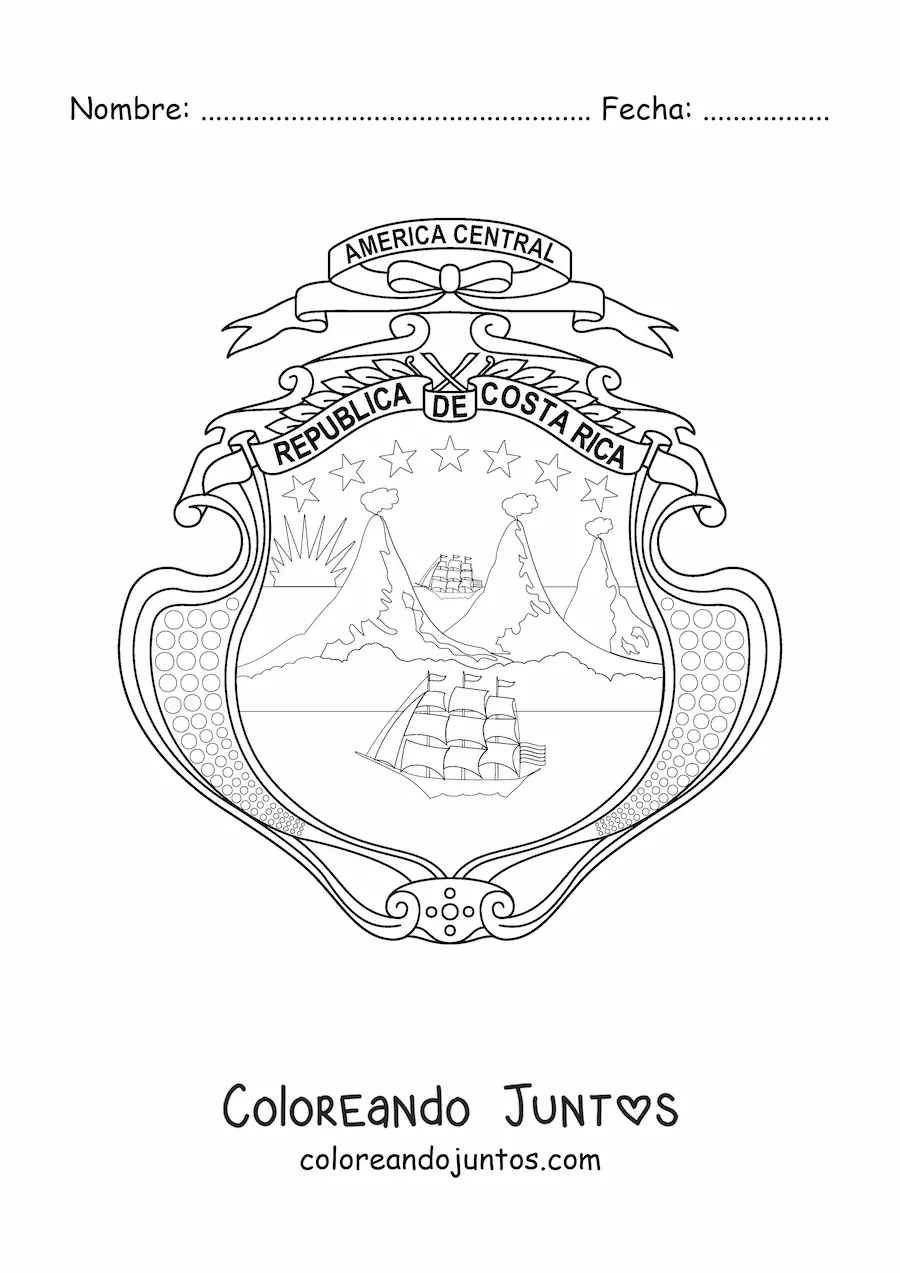 Imagen para colorear del escudo de la bandera de Costa Rica