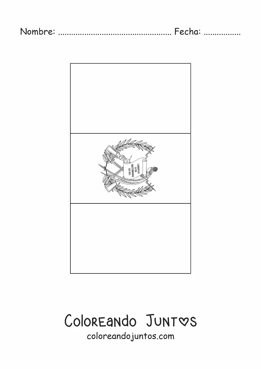 Imagen para colorear de la bandera de Guatemala vertical con escudo