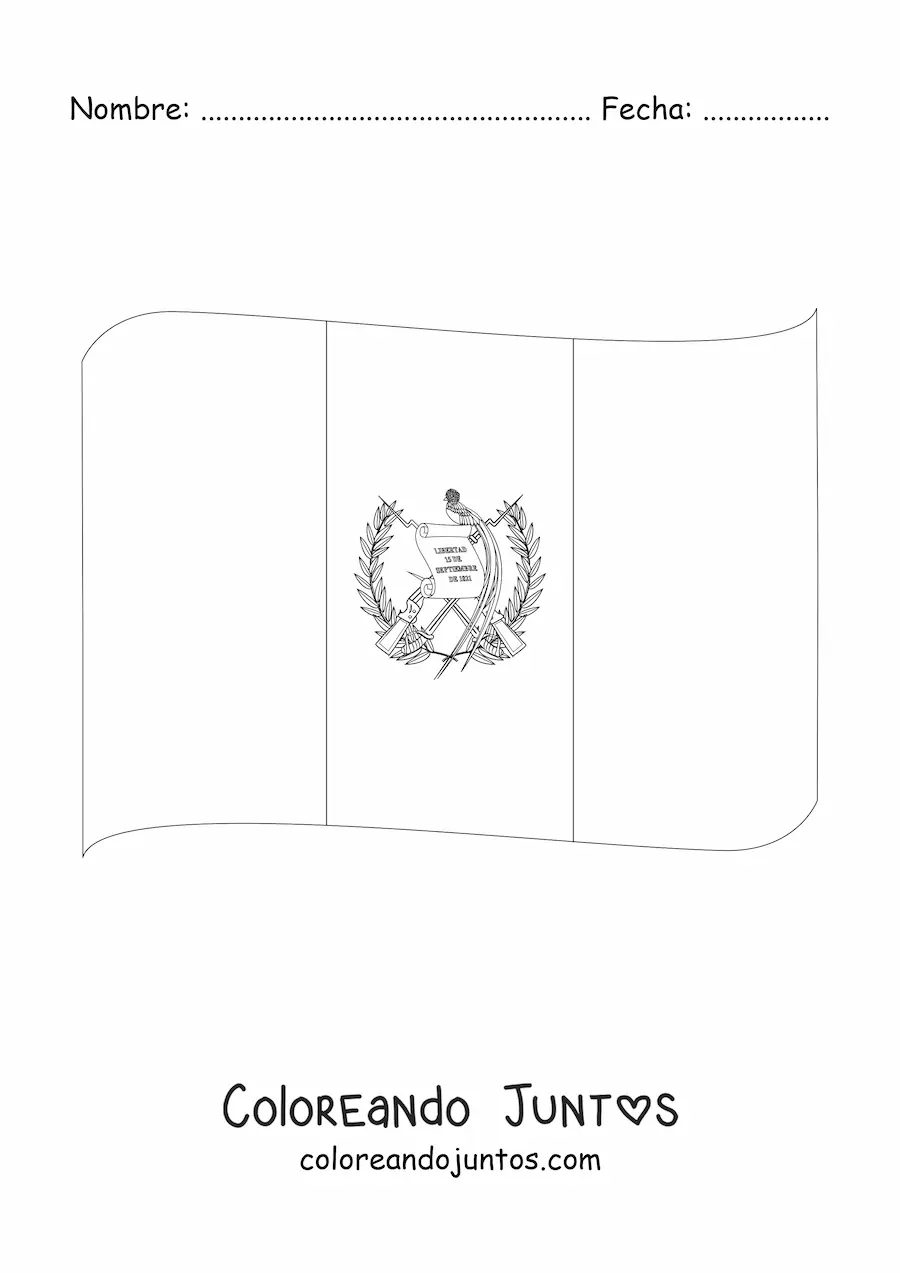 Imagen para colorear de la bandera de Guatemala ondeando con escudo