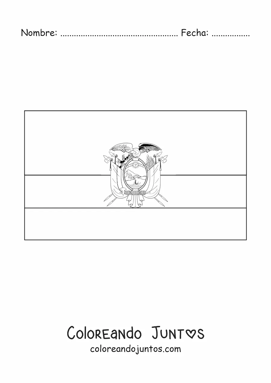 Imagen para colorear de la bandera de Ecuador horizontal con escudo