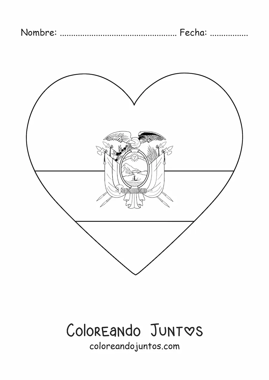 Imagen para colorear de la bandera de Ecuador en emoji de corazón