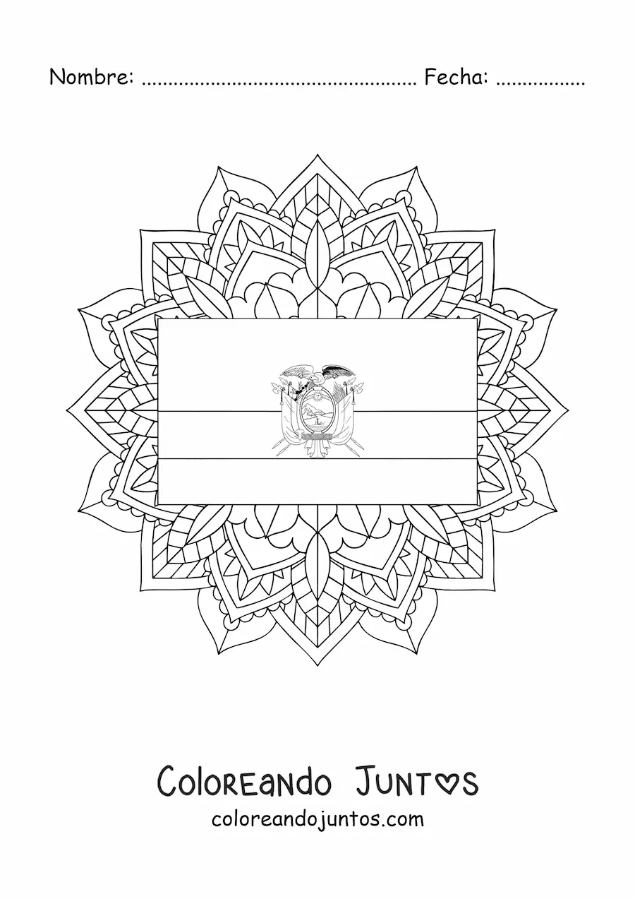 Imagen para colorear de la bandera de Ecuador con mandala