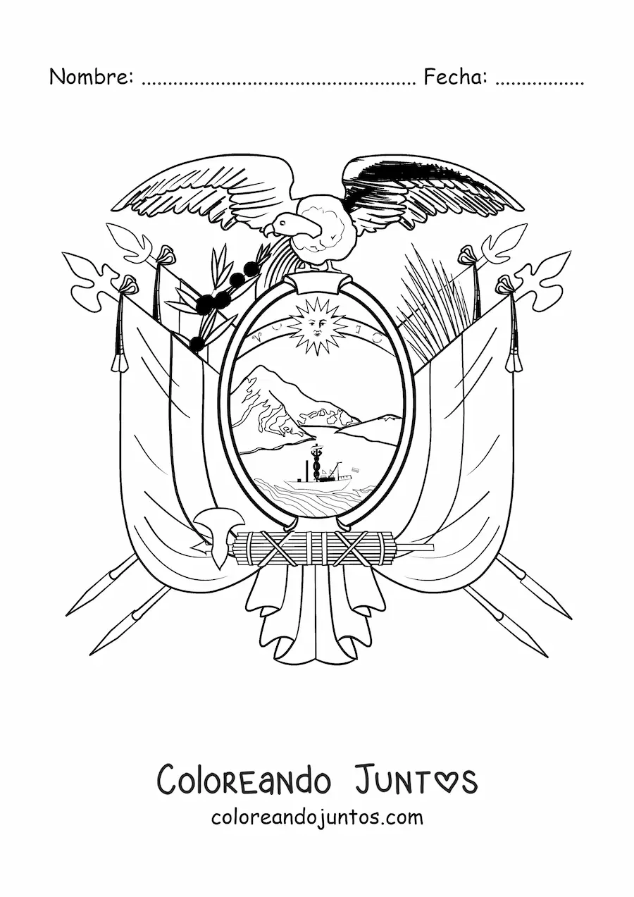 Imagen para colorear del escudo de la bandera de Ecuador