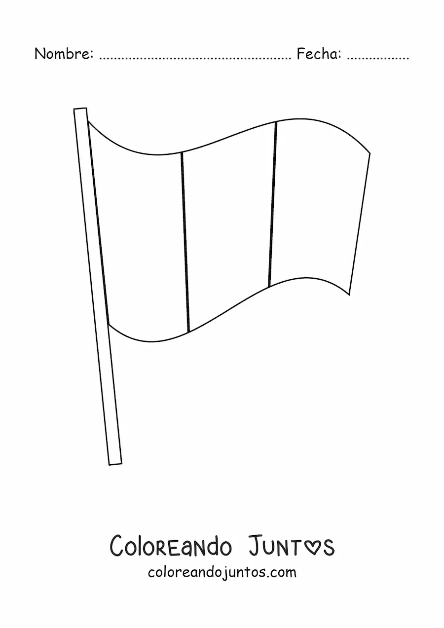 Imagen para colorear de la bandera de Francia ondeando en un asta