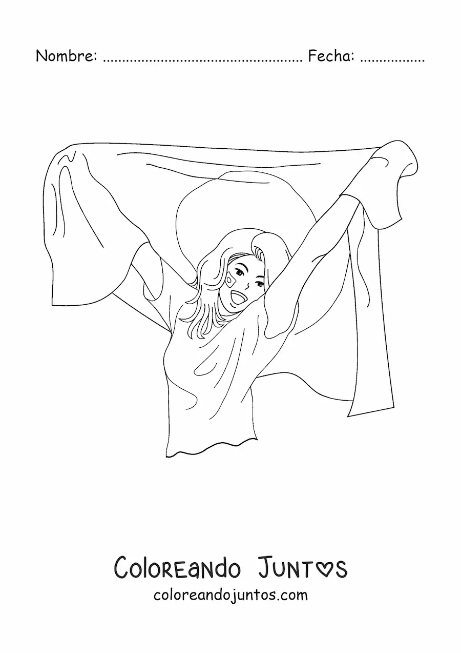 Imagen para colorear de chica con bandera de japón