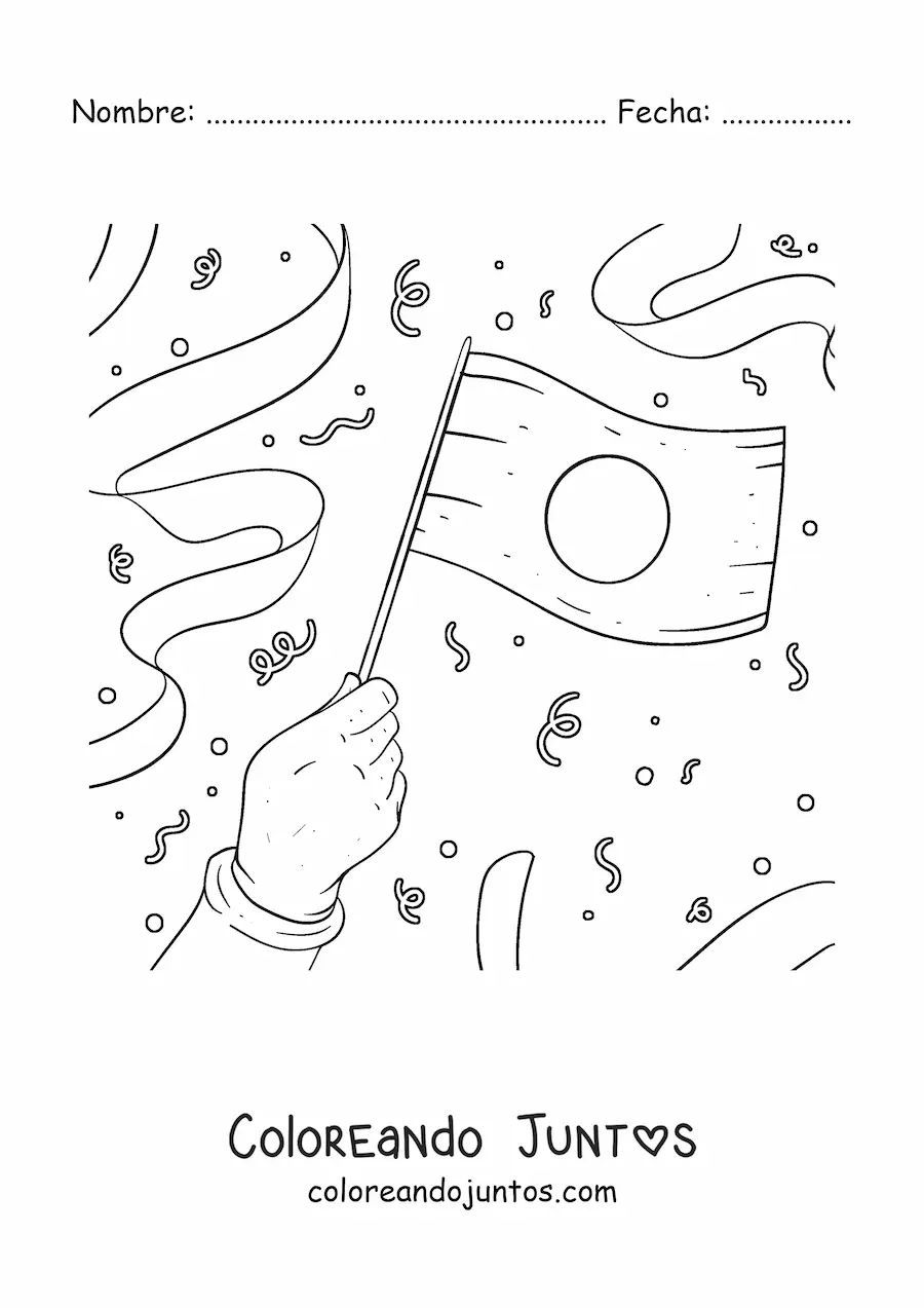 Imagen para colorear de mano sosteniendo bandera de japón