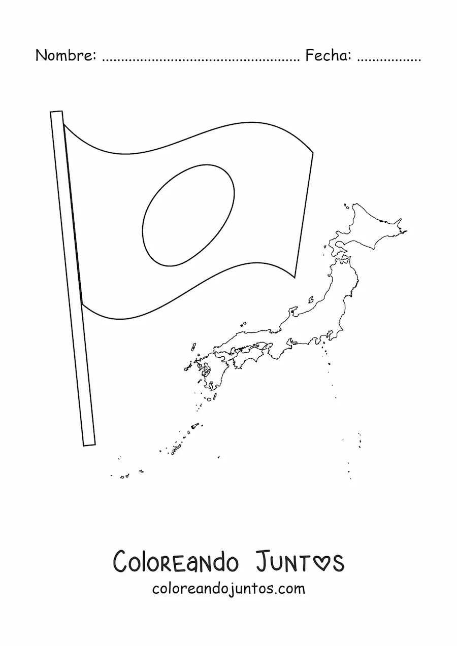 Imagen para colorear de bandera de japón con mapa