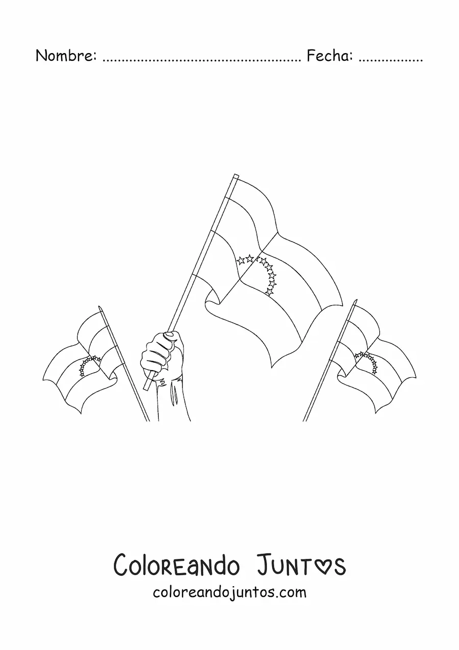 Imagen para colorear de banderas de venezuela ondeando