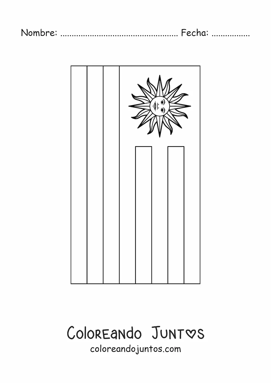 Imagen para colorear de bandera de uruguay vertical
