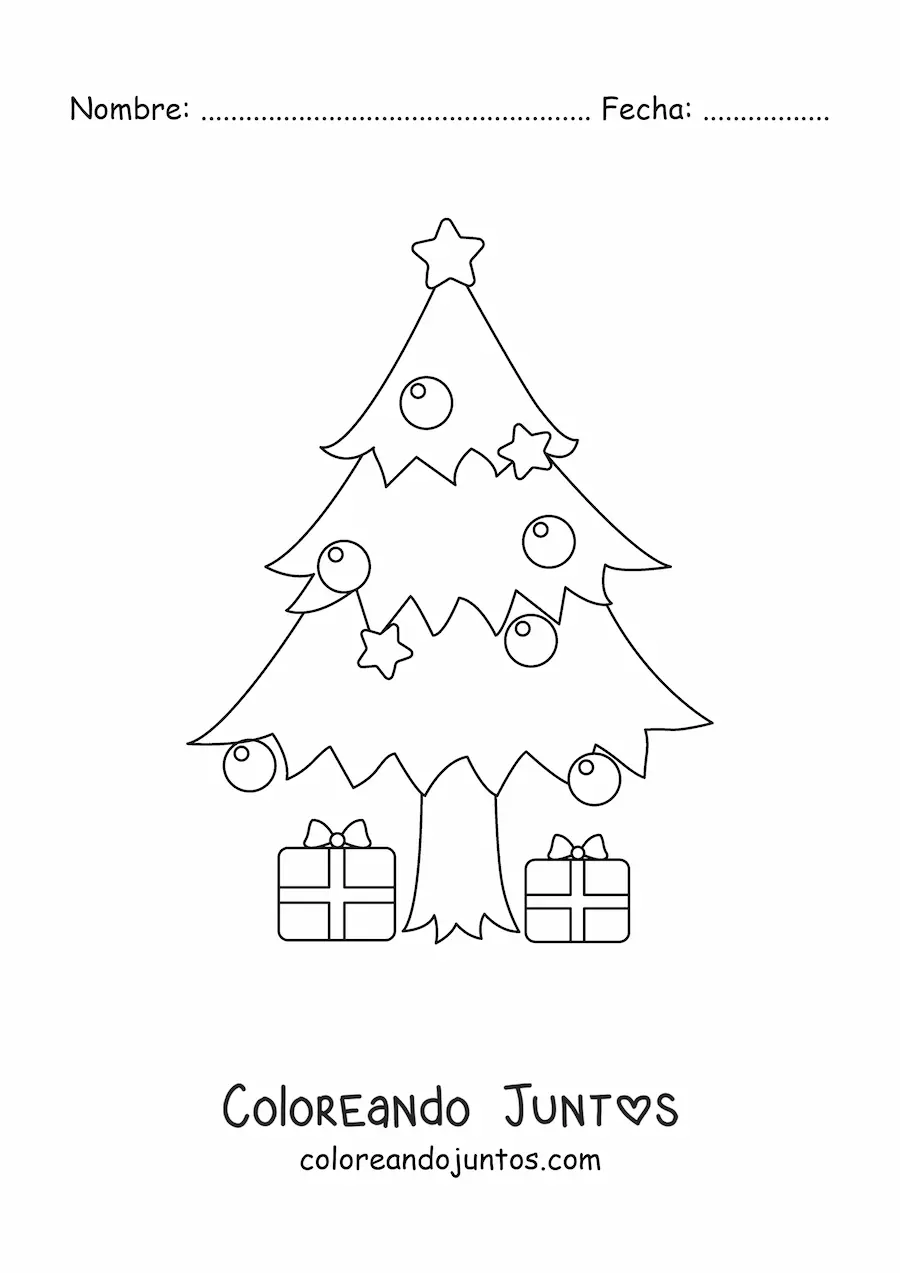 Imagen para colorear de un árbol de Navidad con regalos