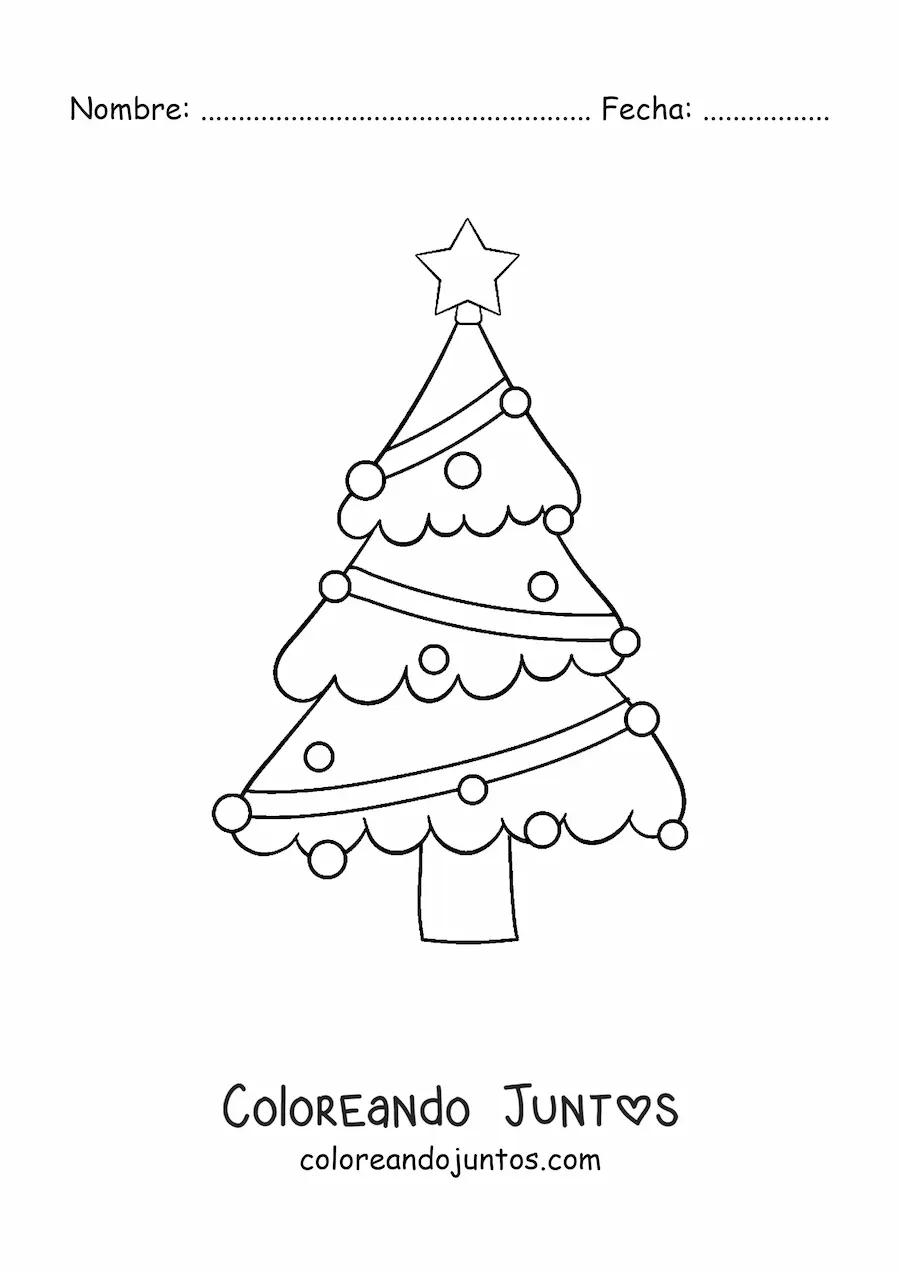Imagen para colorear de un árbol navideño grande con adorno en zig zag