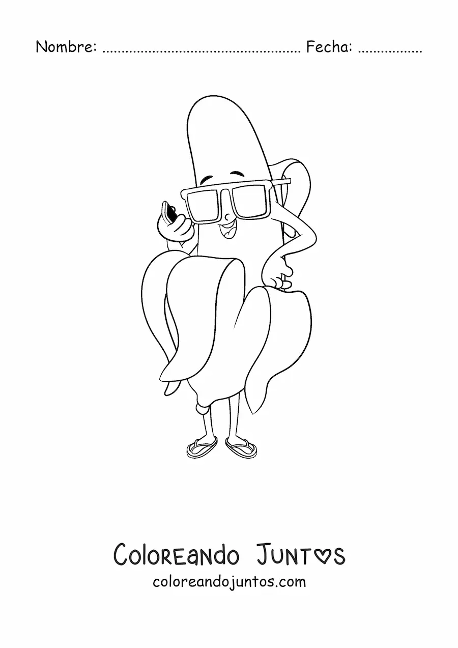 Imagen para colorear de una banana animada con lentes de sol
