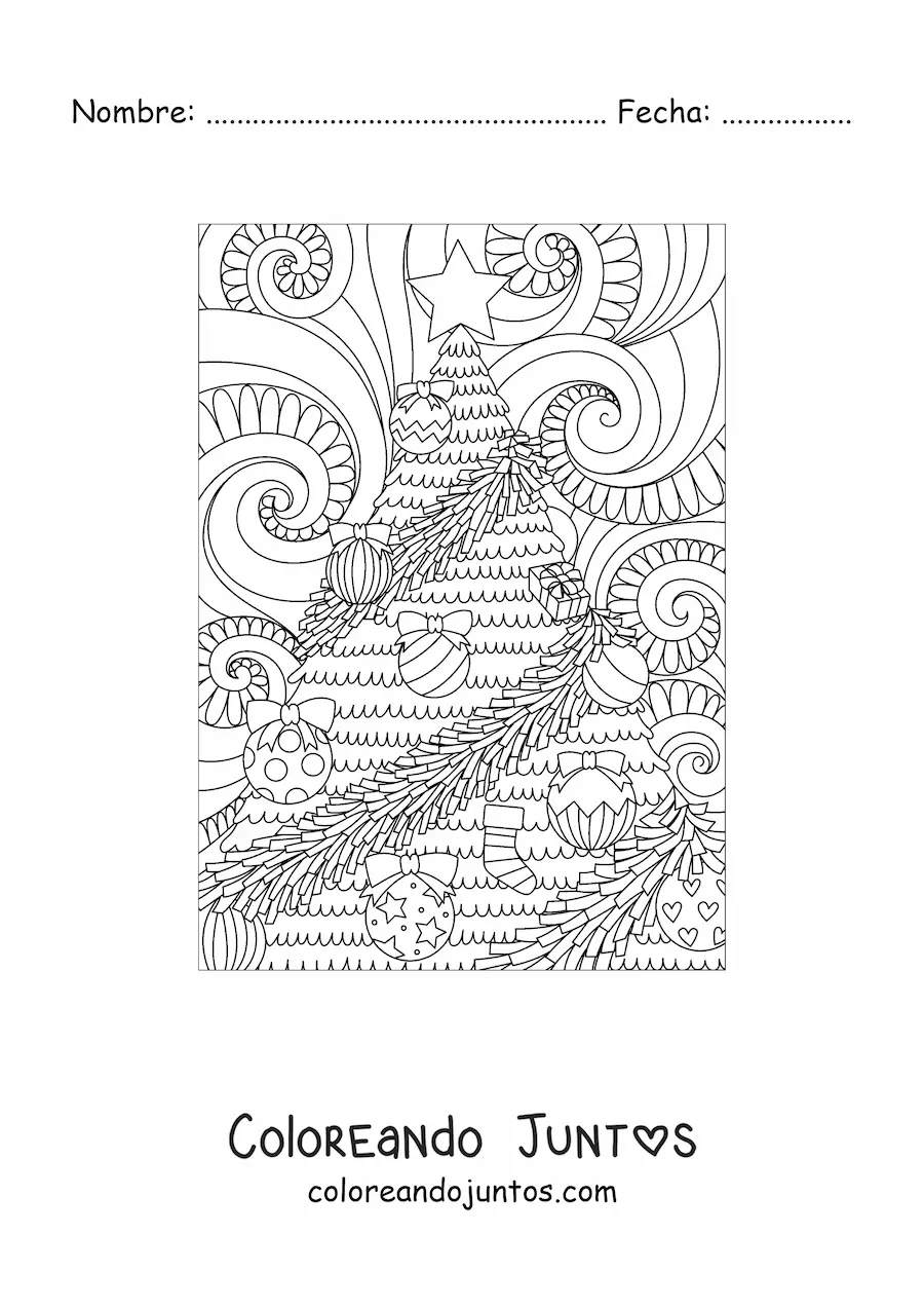 Imagen para colorear de un arbolito de Navidad estilo zentangle