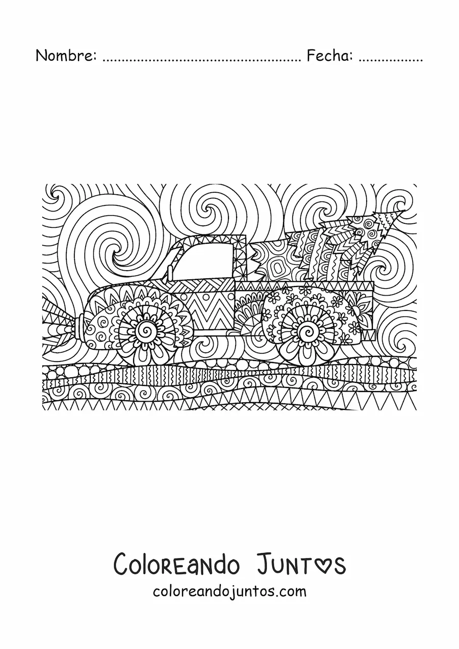 Imagen para colorear de un arbolito de Navidad en camión estilo zentangle