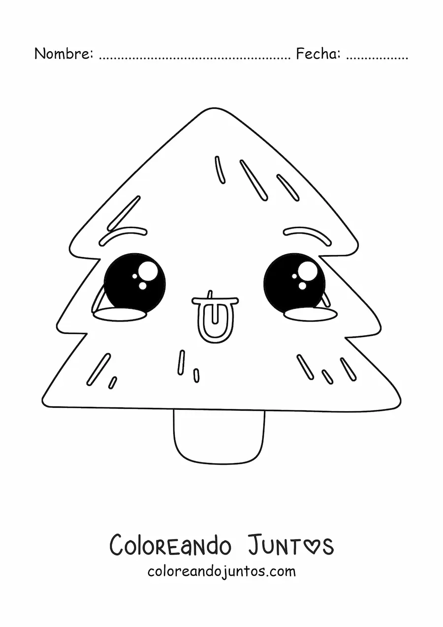 Imagen para colorear de un arbolito de Navidad kawaii