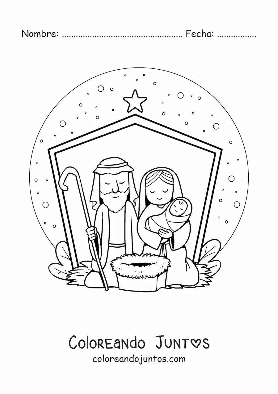 Imagen para colorear de un pesebre navideño