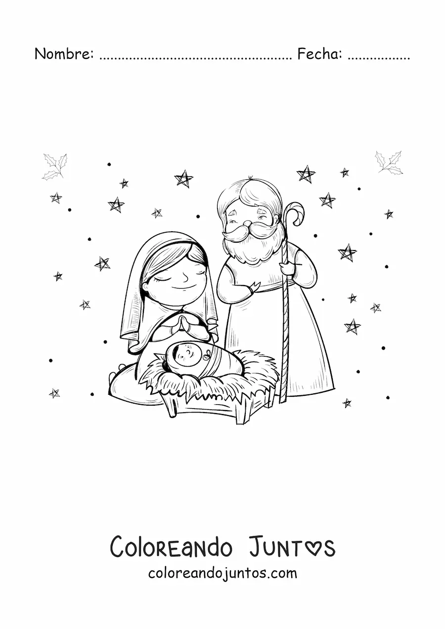 Imagen para colorear de un nacimiento kawaii