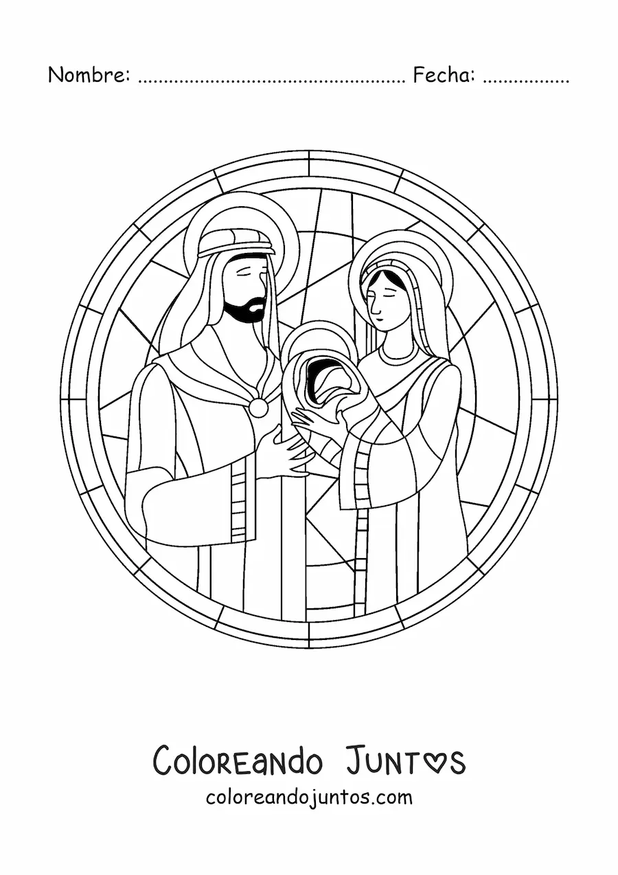 Imagen para colorear de vitral con pesebre navideño