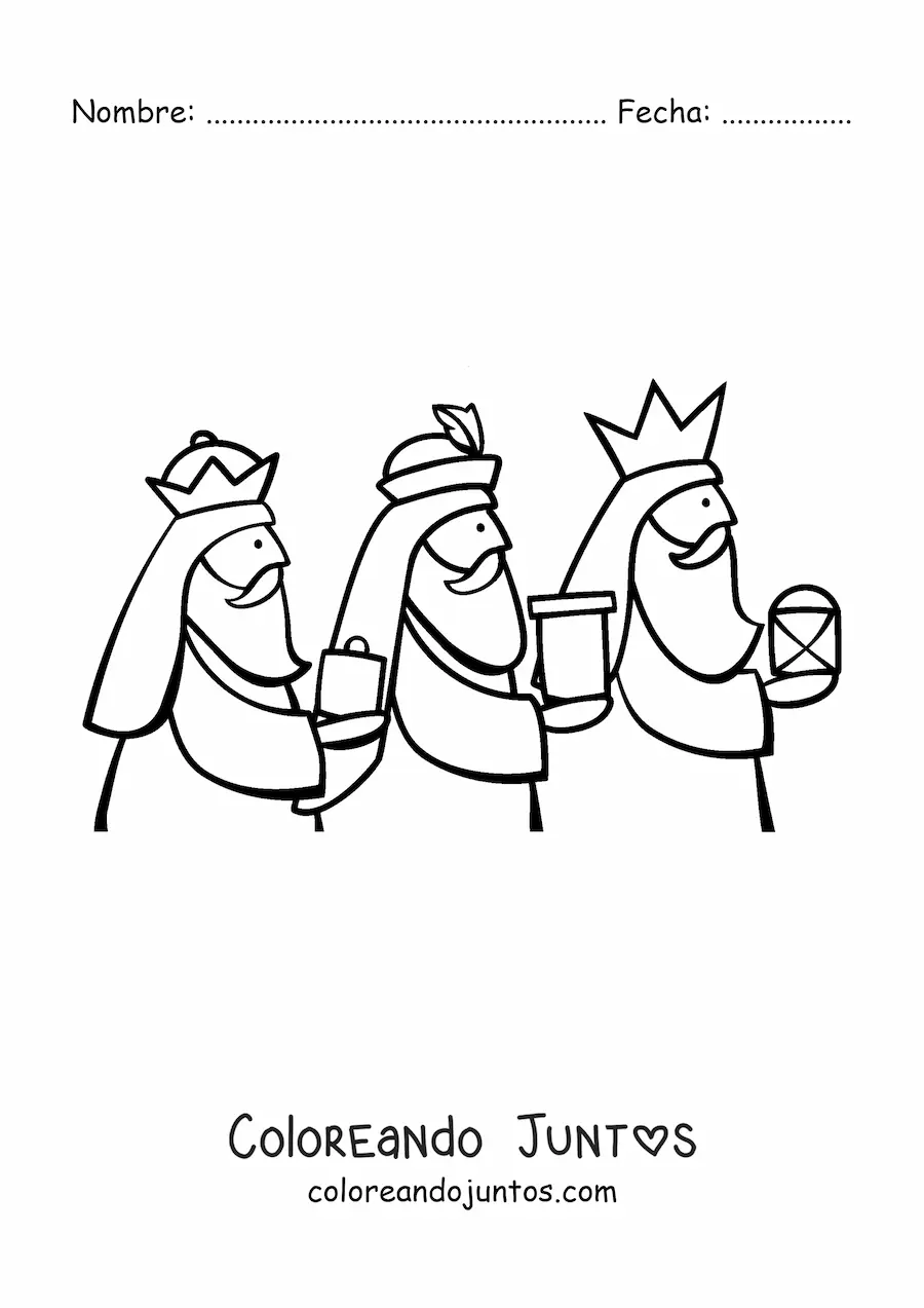 Imagen para colorear de los Reyes Magos con regalos
