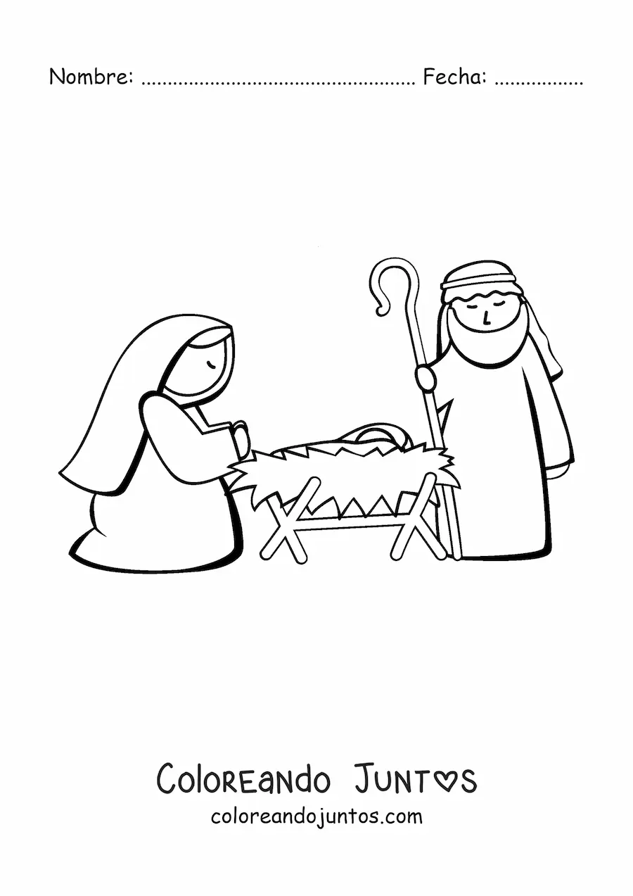 Imagen para colorear de María con José y el niño Jesús