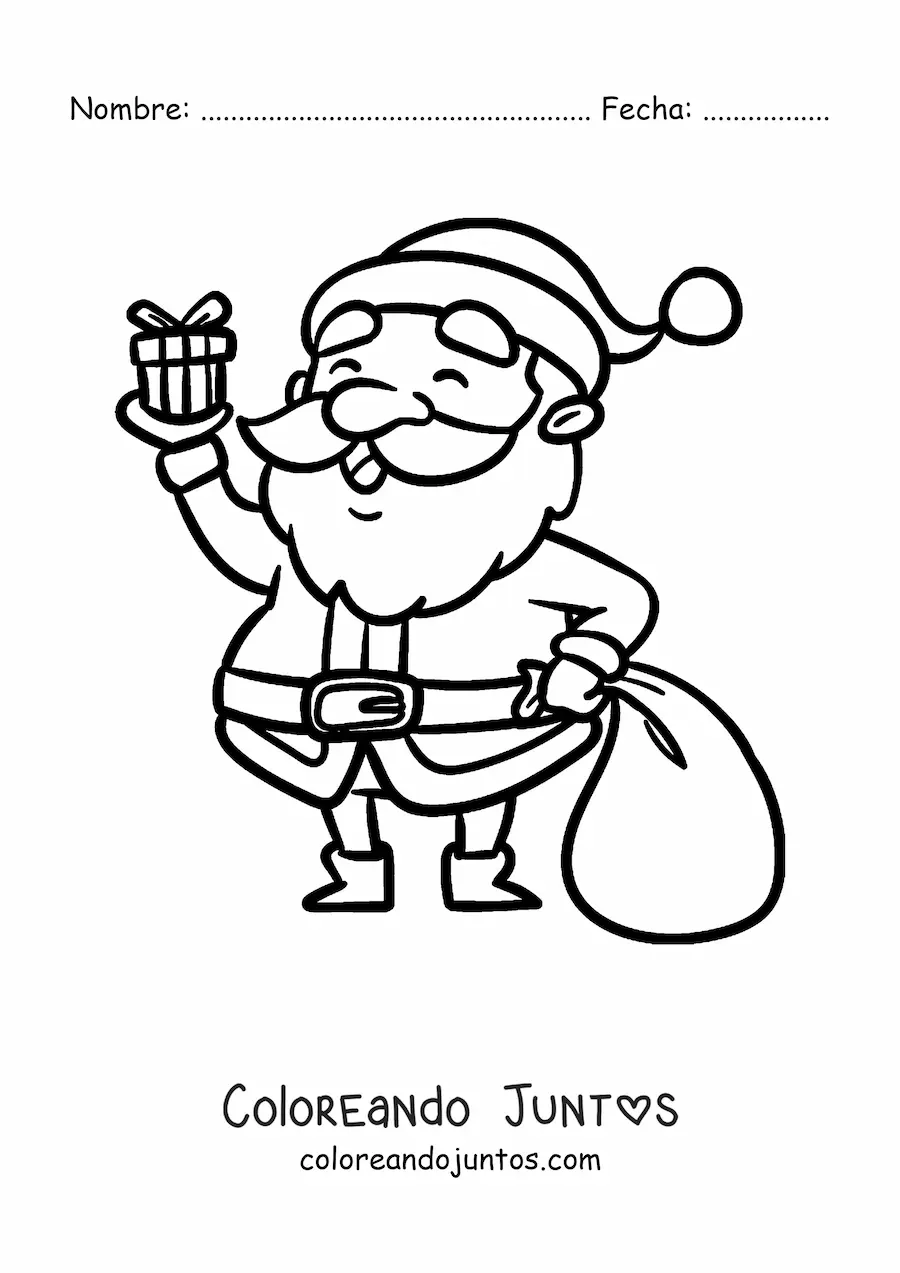Imagen para colorear de Santa Claus kawaii con regalo