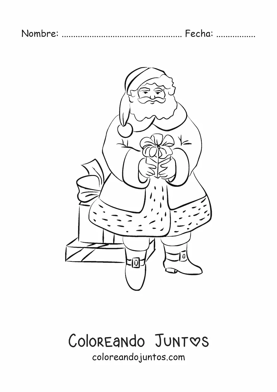 Imagen para colorear de Papá Noel con regalos