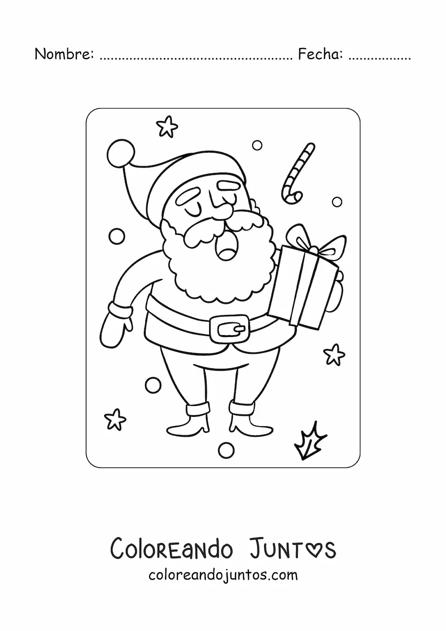 Imagen para colorear de Papá Noel con un regalo