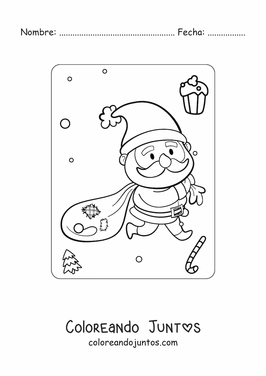 Imagen para colorear de San Nicolás kawaii con regalos