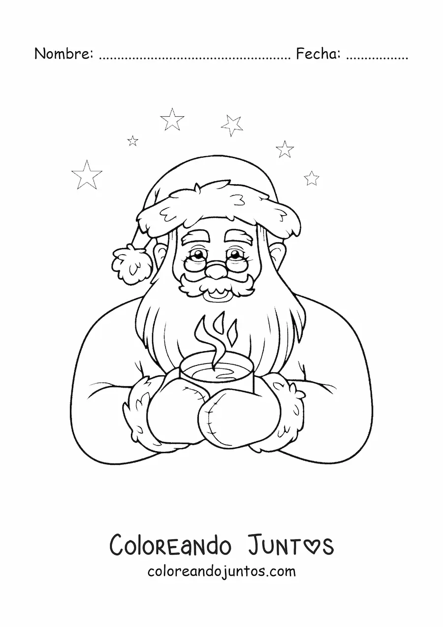 Imagen para colorear de Santa Claus con bebida caliente