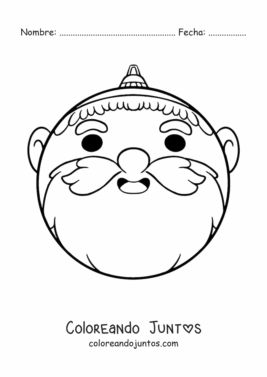 Imagen para colorear de esfera navideña kawaii con forma de Santa
