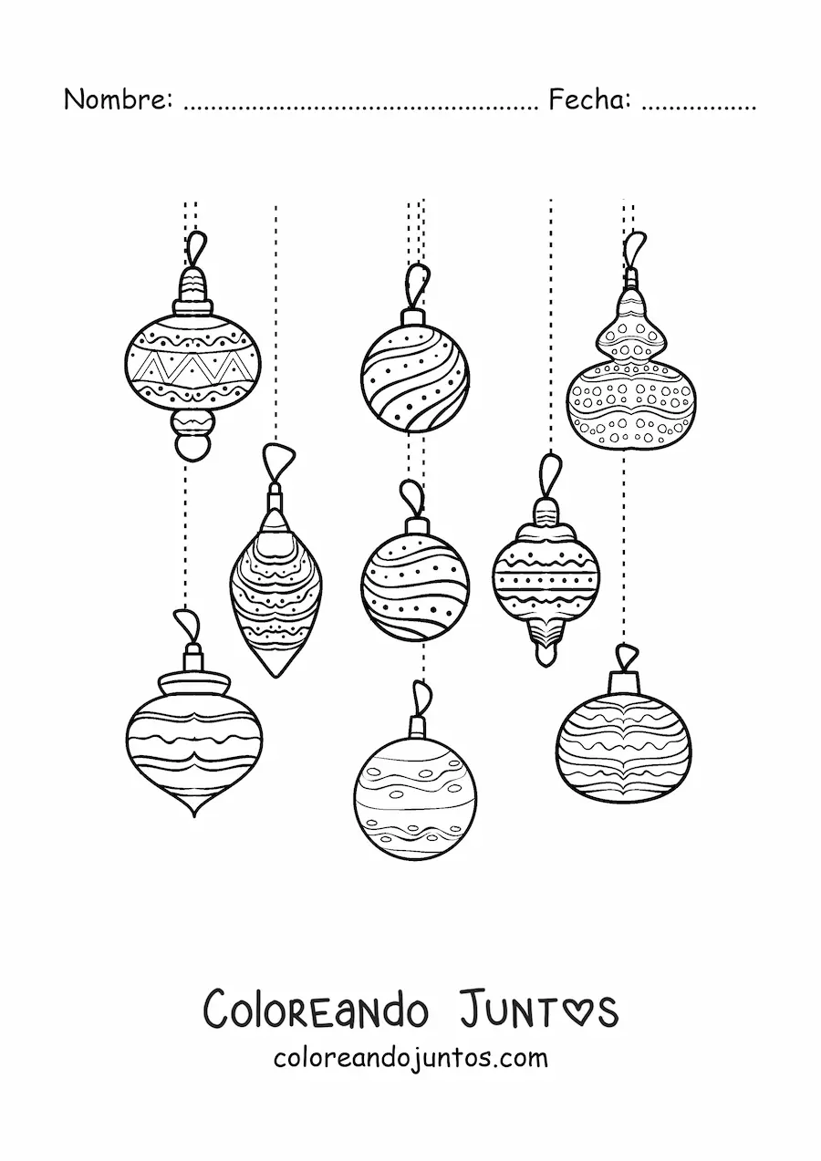 Imagen para colorear de bambalinas navideñas guindando
