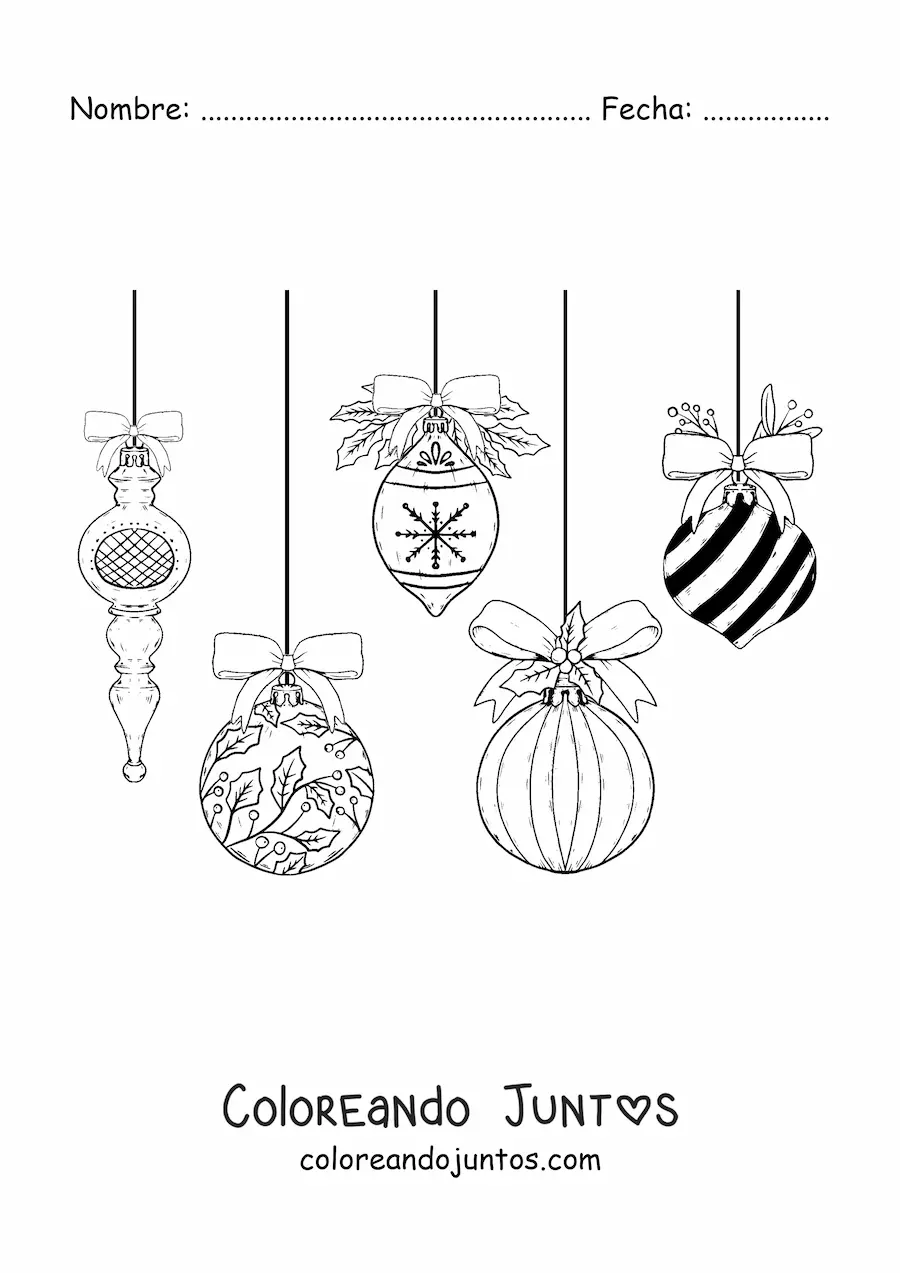 Imagen para colorear de bambalinas navideñas grandes guindando