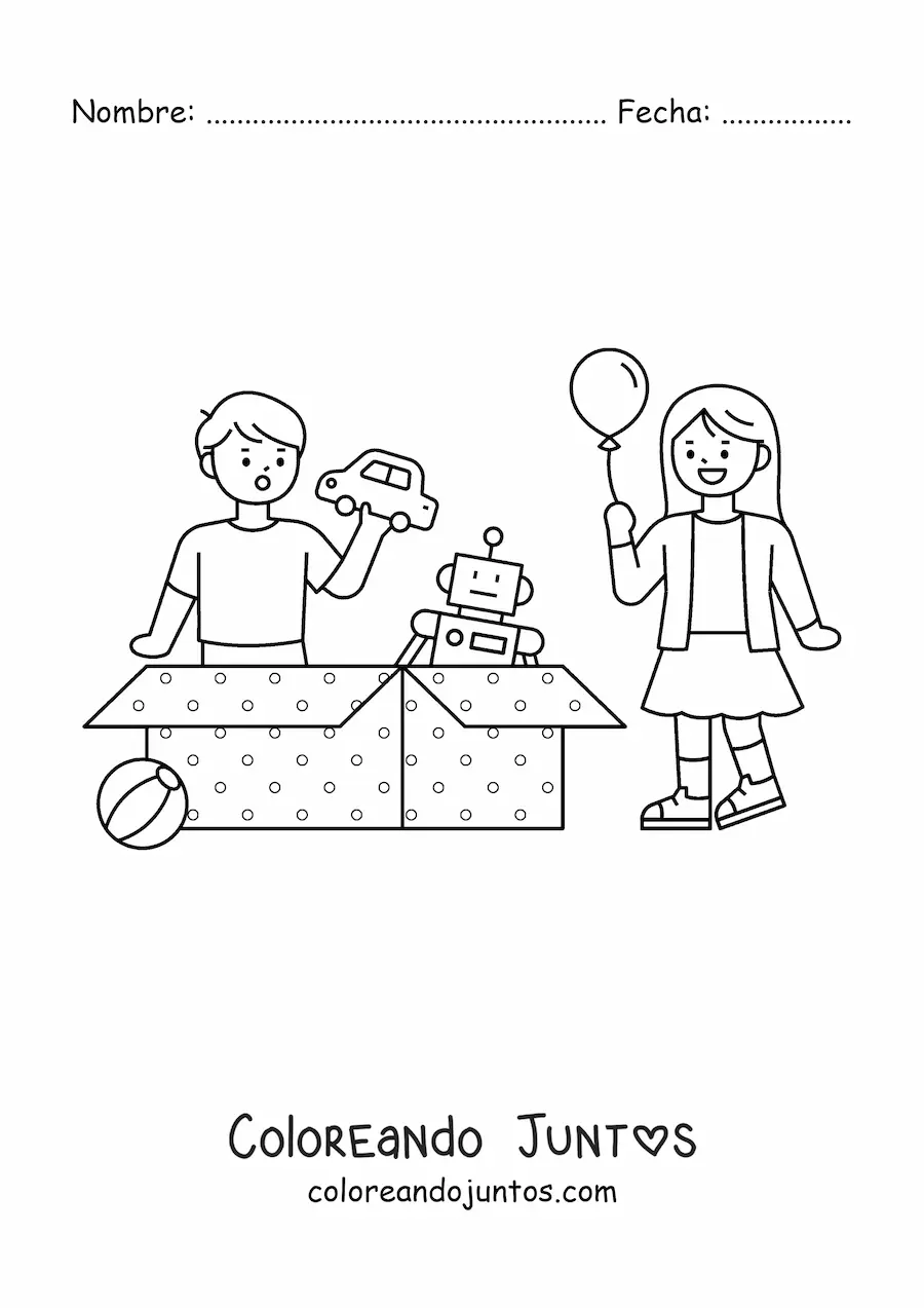 Imagen para colorear de niños abriendo regalos de Navidad