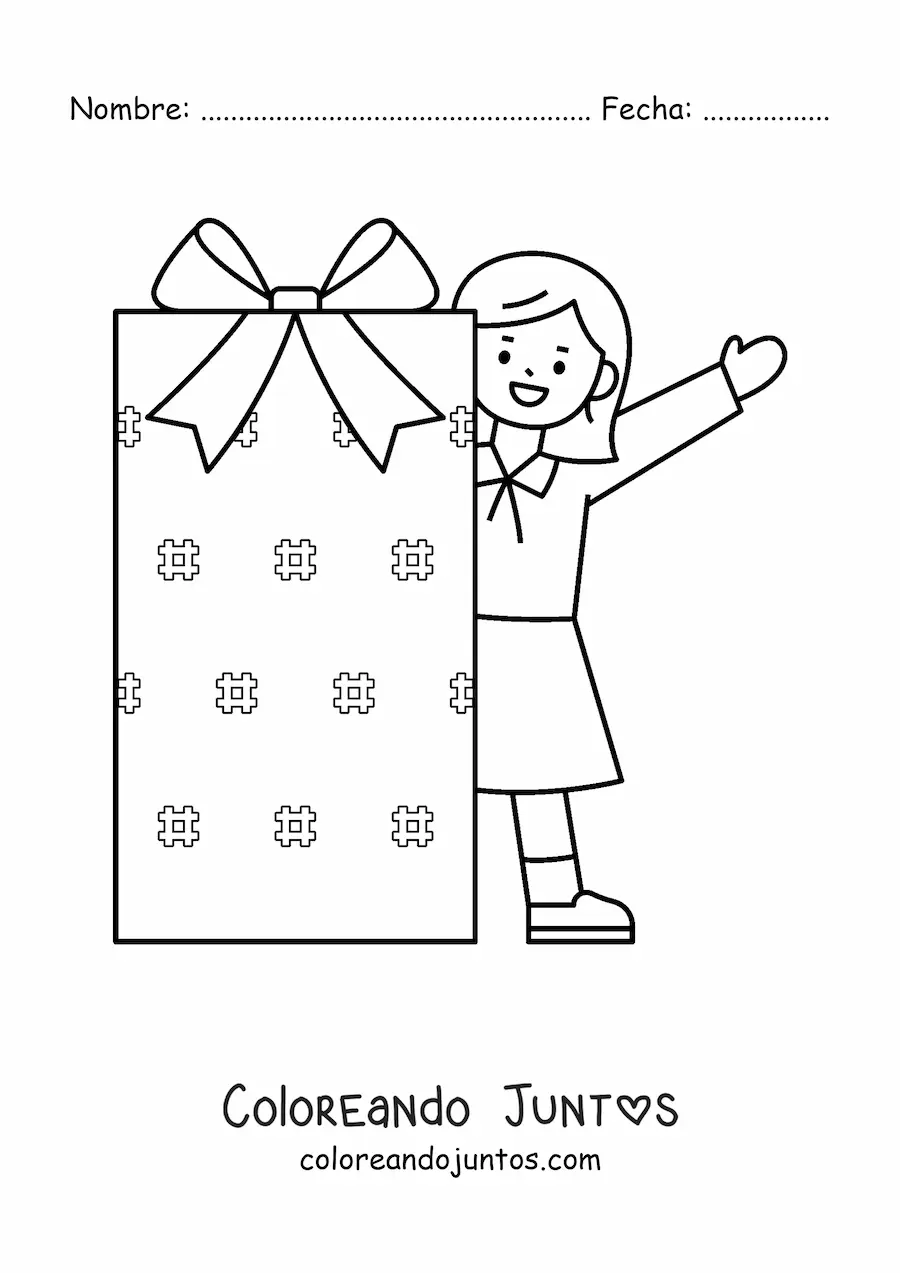 Imagen para colorear de niña con regalo de Navidad