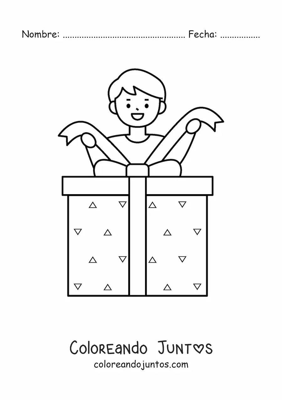 Imagen para colorear de niño con regalo de Navidad