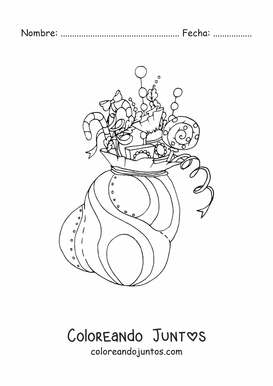 Imagen para colorear de saco de regalos navideños con dulces