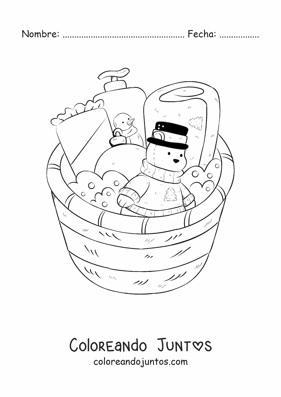 Imagen para colorear de cesta de regalos de Navidad