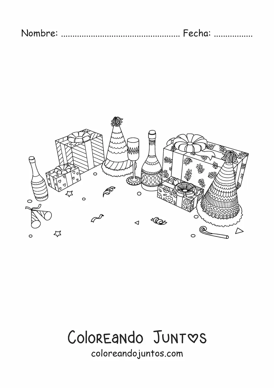 Imagen para colorear de regalos de Año Nuevo