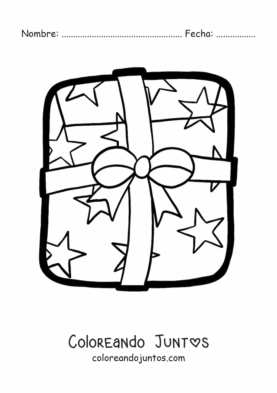 Imagen para colorear de regalo de Navidad grande con estrellas