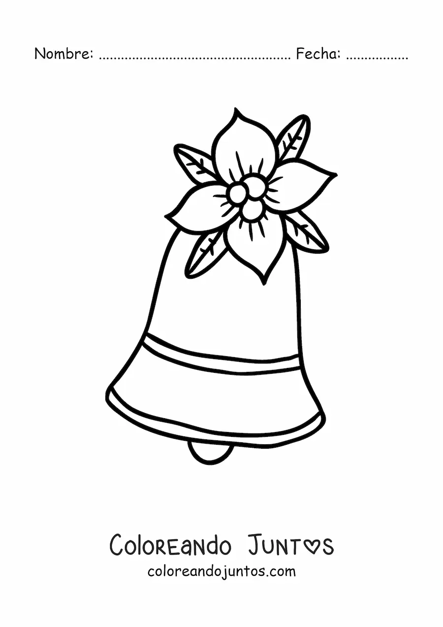 Imagen para colorear de campana de Navidad con flor