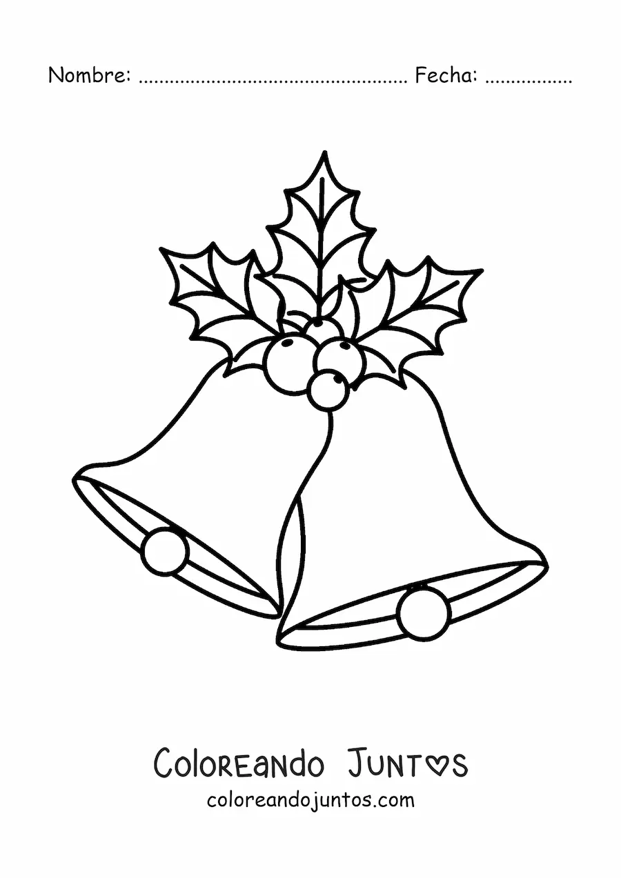 Imagen para colorear de campanas de Navidad con muérdago