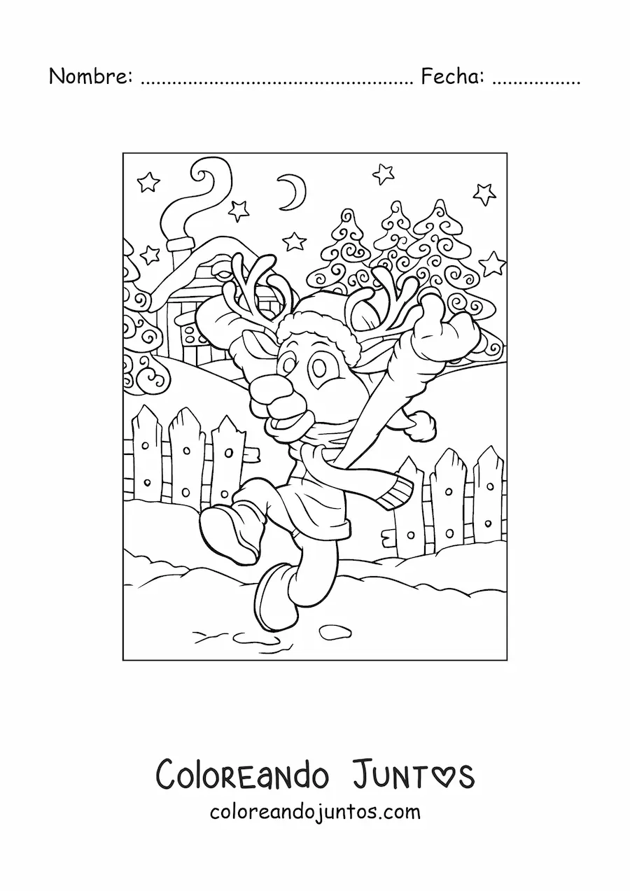 Imagen para colorear de reno navideño animado