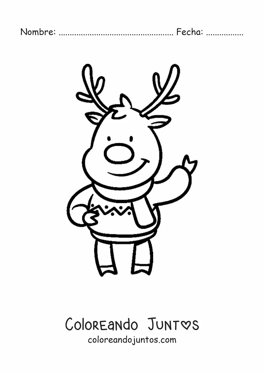 Imagen para colorear de reno navideño con suéter