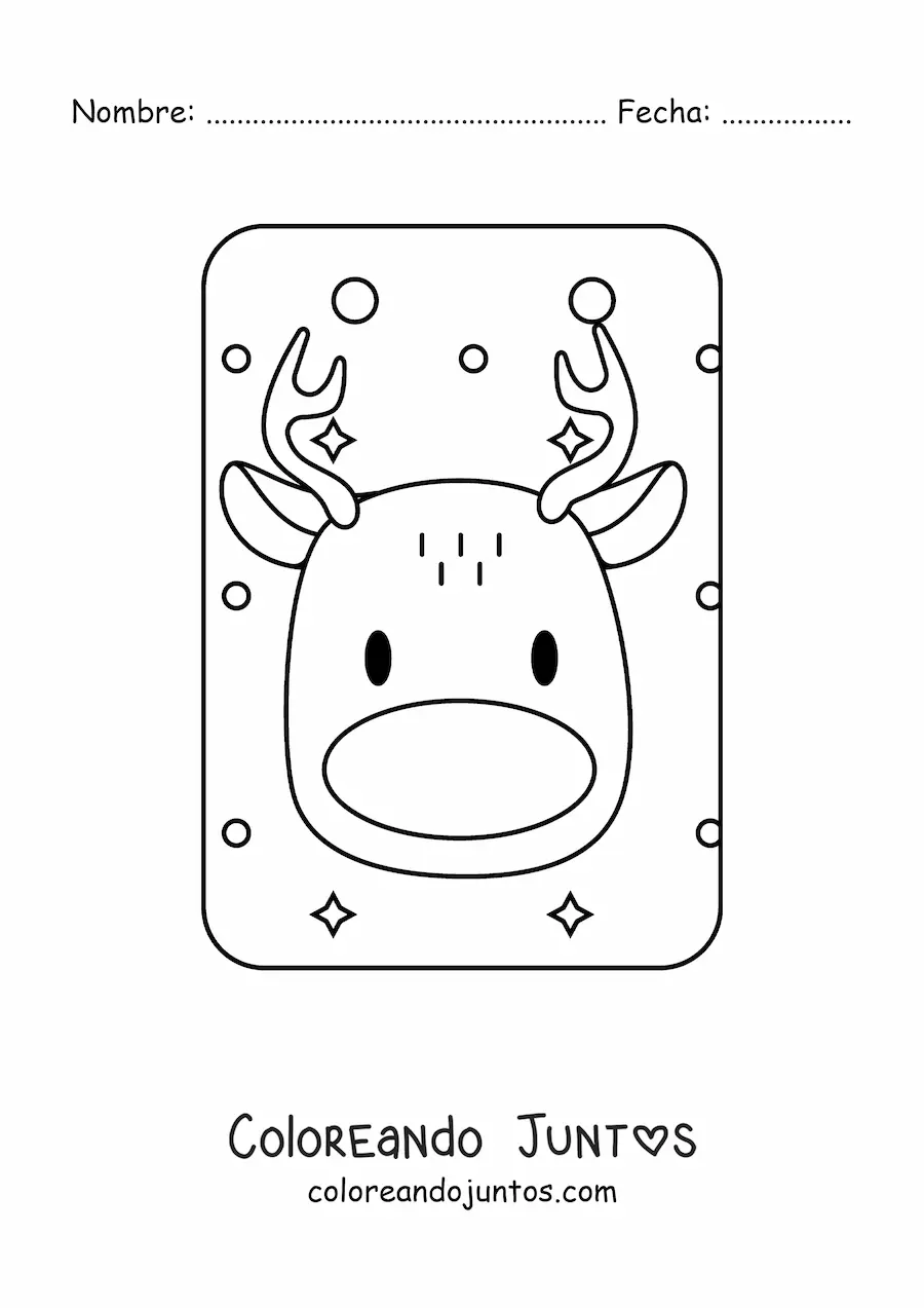 Imagen para colorear de cara de un reno navideño