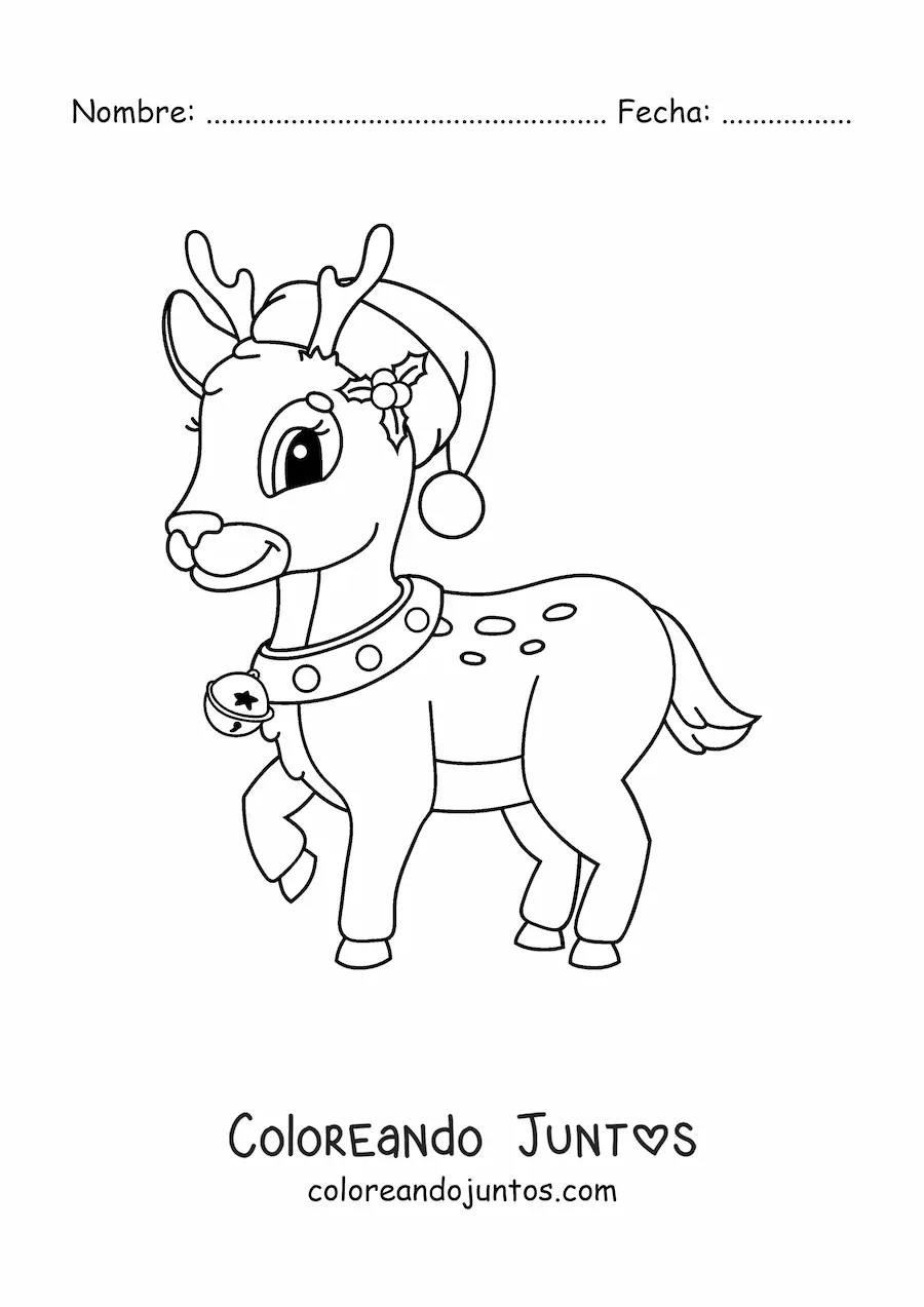 Imagen para colorear de ciervo de Navidad kawaii