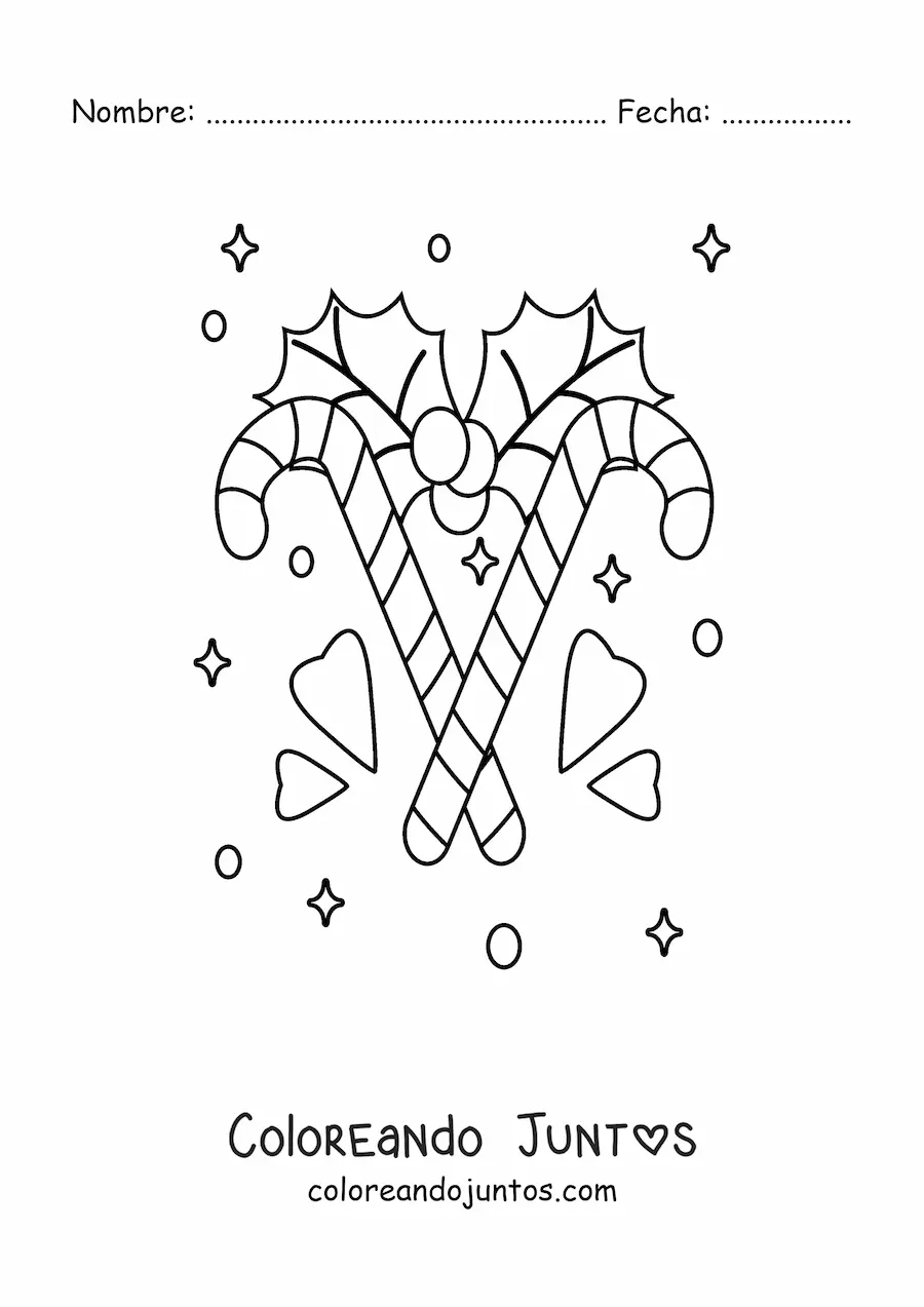 Imagen para colorear de bastones de caramelo con adorno navideño