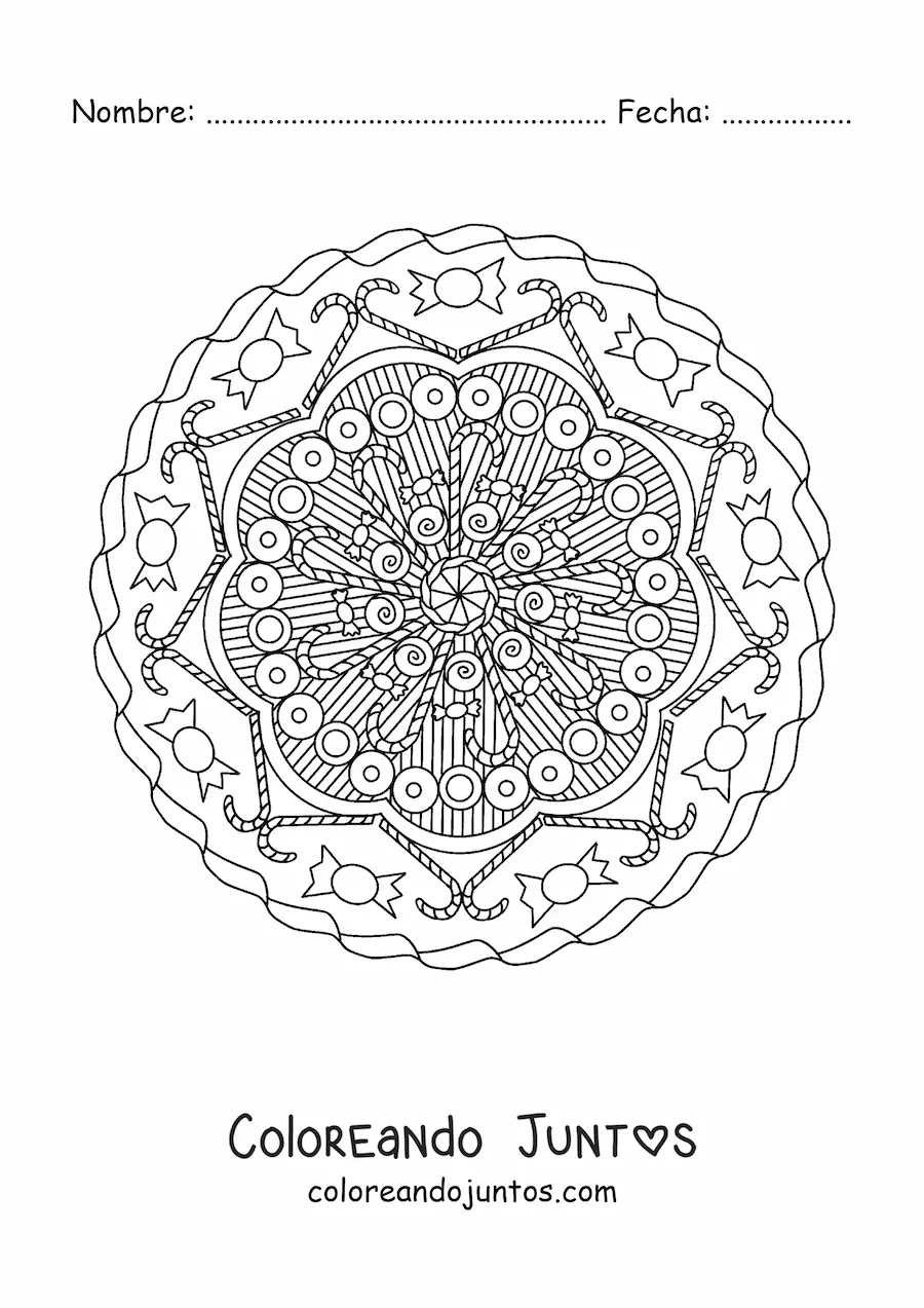 Imagen para colorear de mandala de bastones de caramelo